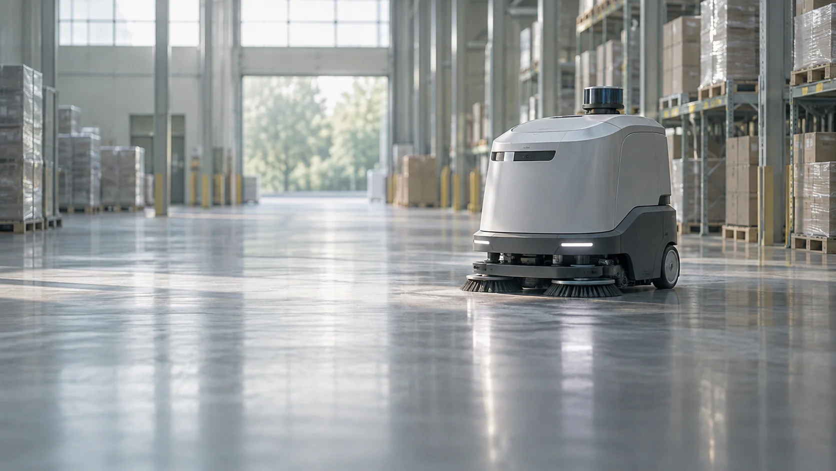 倉庫内の清掃ロボットのビジュアル